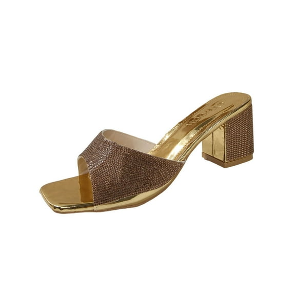 Xfvqtps Womens Glitter Mule Sandals Open Toe Block Heel Slide On Dress Sandals All Over Sparkle Party Shoes for Special Occasions