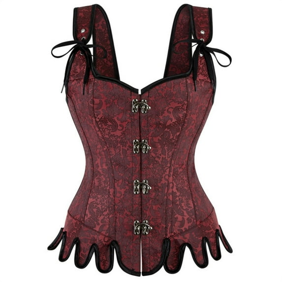 Xfvqtps Womens Gothic Style Vintage Print Lace up Back Straps Front Buckle Corset Bustier Shapewear Top Red