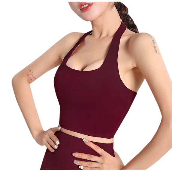 Xfvqtps Womens Halter Sports Bras Full Coverage Scoop Neck Backless Padded Fit Comfortable Crop Tube Tops Red