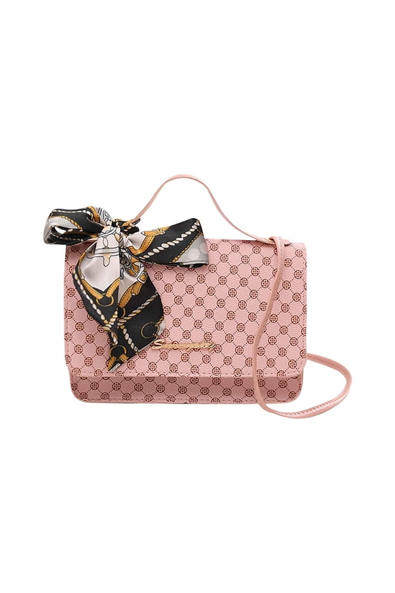 Womens Handbag Long Chain Chessboard Pattern Retro Style Sweet Texture Grace Leather Crossbody Bag Pink