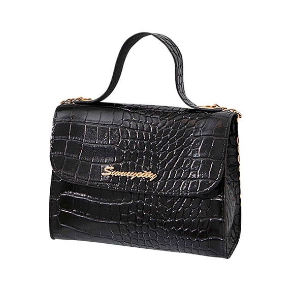 Xfvqtps Womens Handbag Metal Chain Stone Pattern Retro Style Texture Grace Square Leather Crossbody Bag Black