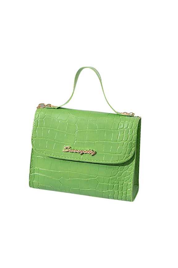 Womens Handbag Metal Chain Stone Pattern Retro Style Texture Grace Square Leather Crossbody Bag Green
