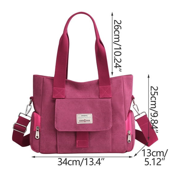 Xfvqtps Womens Handbag Solid Color Large Capacity Multi Compartment Adjustable Shoulder Strap Fashion Lightweight Portable Oxford Cloth Crossbody Bag Hot Pink