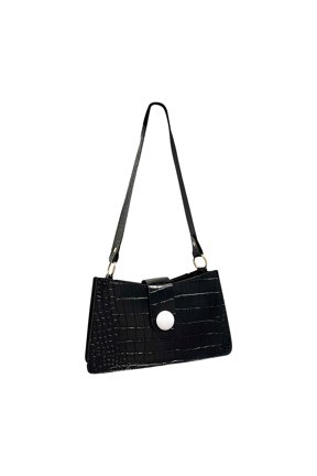 Womens Handbag Solid Color Simplicity Stone Pattern Large Capacity Texture Grace Leather Shoulder Bag Black-01