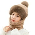thumbnail image 1 of Xfvqtps Womens Hat Scarf Integrated Ear Protection Fuzzy Plush Pompom Solid Color Thickened Windproof Coldproof Warm Winter Cloche Hats Coffee, 1 of 5