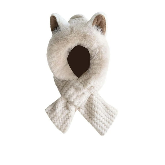 Xfvqtps Womens Hat Scarf Integrated Plush Brim Cute Ears Furry Solid Color Simplicity Thickened Windproof Coldproof Warm Outdoor Winter Hat Scarf Set Beige