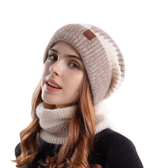 Xfvqtps Womens Hat Scarf Set Knit Simplicity Fashion Thickened Stretch Windproof Coldproof Warm Soft Outdoor Winter Neck Warmer Slouchy Hat Beige