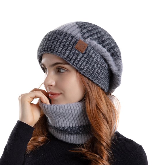 Xfvqtps Womens Hat Scarf Set Knit Simplicity Fashion Thickened Stretch Windproof Coldproof Warm Soft Outdoor Winter Neck Warmer Slouchy Hat Gray