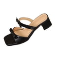 thumbnail image 1 of Xfvqtps Womens Heel Sandals with Bow Mid Block Heel Slip on Open Square Toe Shoes Leather Casual Sandals for Spring Summer Outfit, 1 of 9