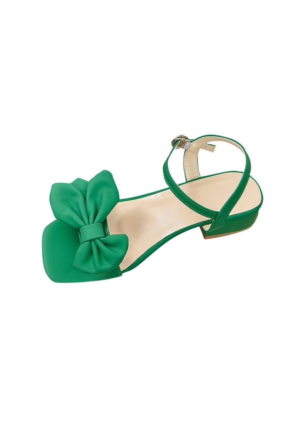 Womens Heeled Sandals Adjustable Ankle Buckle Bow Open Square Toe Block Heel Summer Sandals Green