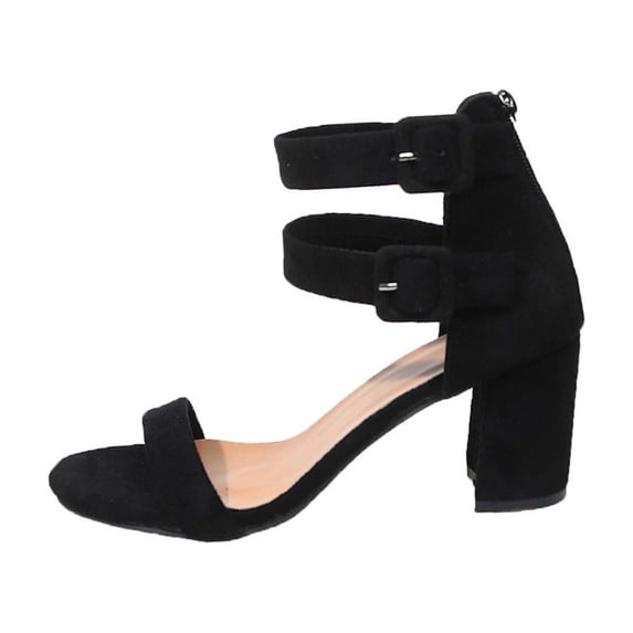 Xfvqtps Womens Heeled Sandals Block Heel Zipper Back Ankle Strap Sandals Open Toe Dress Sandals Casual Heels with Adjustable Buckle