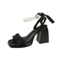thumbnail image 1 of Xfvqtps Womens Heeled Sandals High Chunky Heels Platform Open Square Toe Ankle Pearl Strap Chiffon Lace Bow Non Slip Summer Party Dress Wedding Evening Pumps Shoes Black, 1 of 7