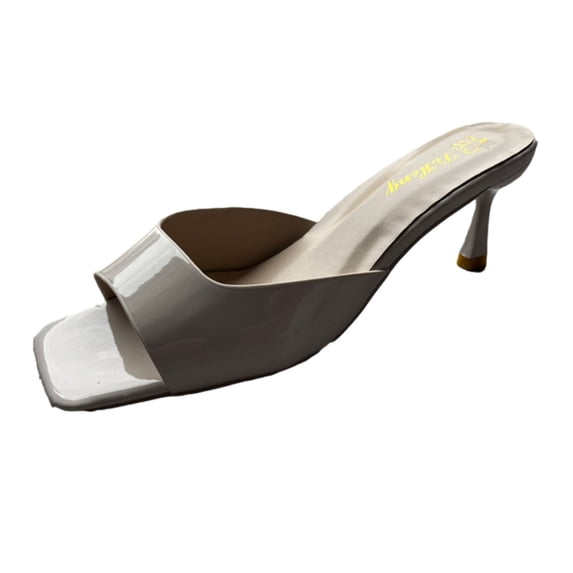 Xfvqtps Womens Heeled Sandals High Kitten Heel Open Square Toe Solid Color Slide One Strap Backless Party Dresses Pumps Beige