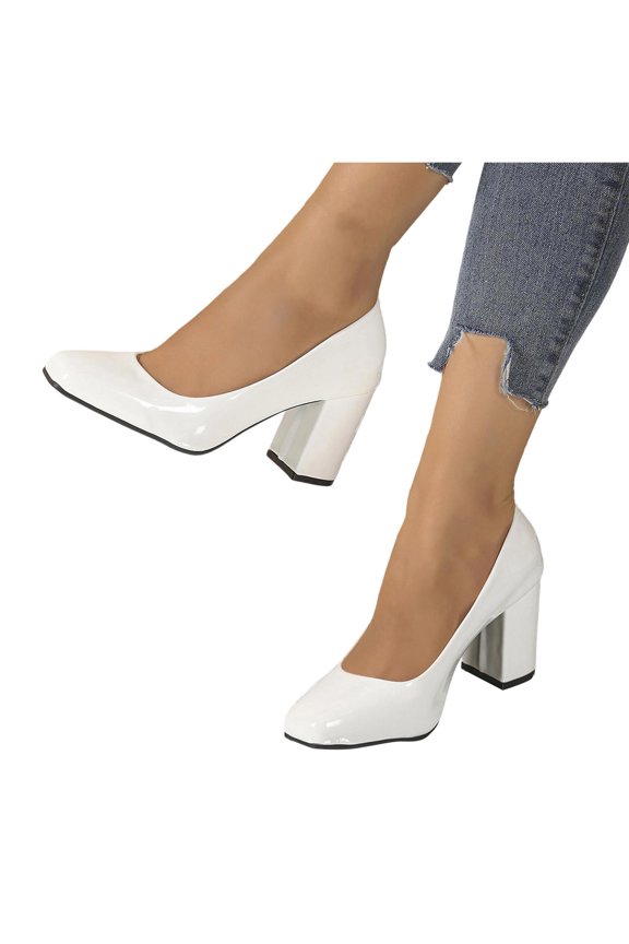 Womens Heeled Shoes Slip on Chunky Block Heel Square Toe Solid Color Spring Summer Comfortable Pumps