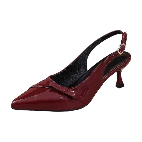 Xfvqtps Womens Heels Slingback Sandals Patent Leather Bow Pointed Toe Adjustable Strap Dressy Evening Pumps Shoes