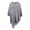thumbnail image 1 of Xfvqtps Womens Hooded Cape Pullover Fringed Hem Knitting Colorful Stripe Comfortable Soft Sweater Fashion Casual Warm Fall and Winter Top Gray, 1 of 3