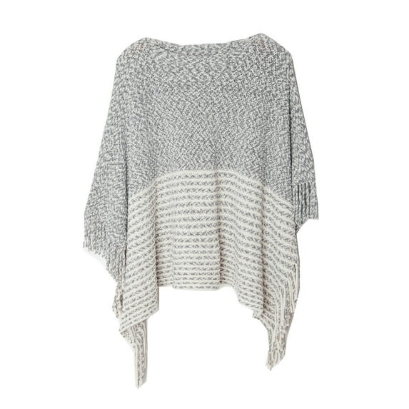 Xfvqtps Womens Hooded Cape Pullover Splicing Together Stripe Fringed Hem Tassel Fashion Simplicity Loose Windproof Coldproof Warm Winter Top Black