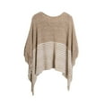 thumbnail image 1 of Xfvqtps Womens Hooded Cape Pullover Splicing Together Stripe Fringed Hem Tassel Fashion Simplicity Loose Windproof Coldproof Warm Winter Top Khaki, 1 of 5