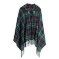thumbnail image 1 of Xfvqtps Womens Hooded Cape with One Buttons Tassels Plaid Pattern Large Size Knitted Sweater Fashion Casual Warm Fall and Winter Shawl Green, 1 of 5