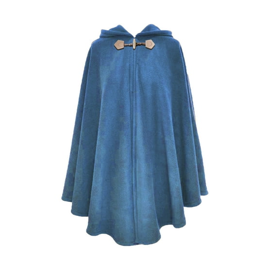 Xfvqtps Womens Hooded Cloak with One Buttons Large Size Wool Solid Color Fashion Casual Warm Winter Cape Blue