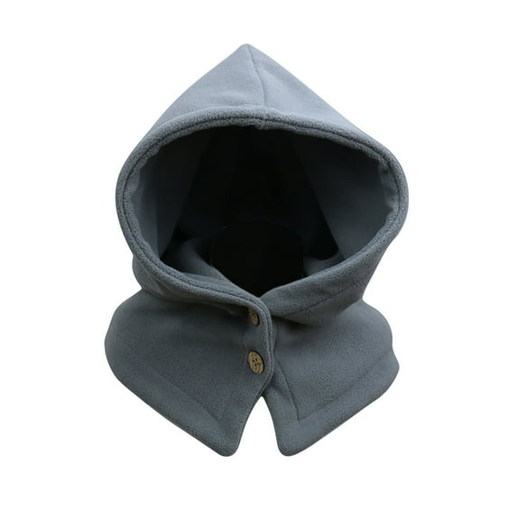 Xfvqtps Womens Hooded Scarf Hat Fleece Solid Color Button Windproof Coldproof Outdoor Neck Warm Fall Winter Hat Neck Scarf Integrated Gray