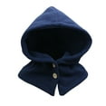 thumbnail image 1 of Xfvqtps Womens Hooded Scarf Hat Fleece Solid Color Button Windproof Coldproof Outdoor Neck Warm Fall Winter Hat Neck Scarf Integrated Navy, 1 of 5