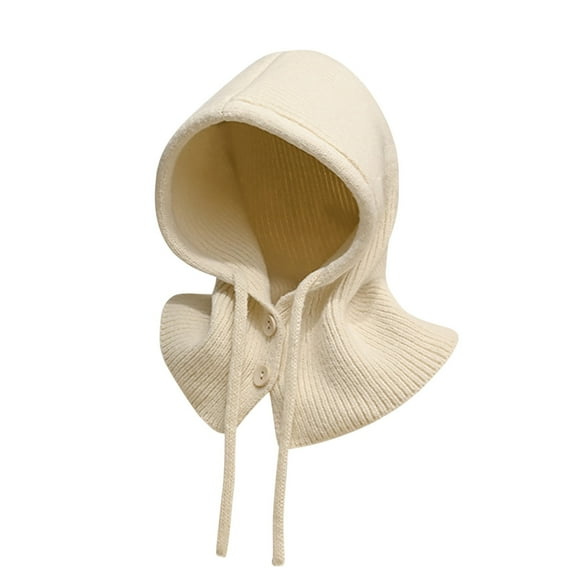 Xfvqtps Womens Hooded Scarf Hat Knit Solid Color Adjustable Drawstring Button Coldproof Outdoor Versatile Neck Warm Fall Winter Beanie Hat Beige