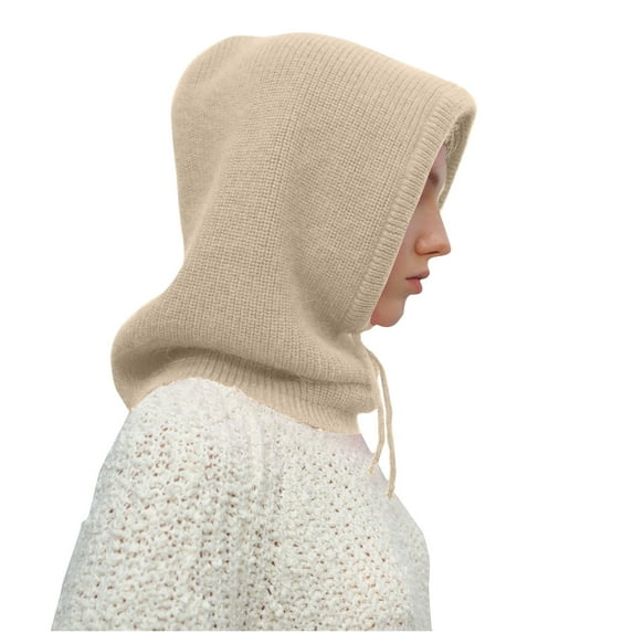 Xfvqtps Womens Hooded Scarf Hat Set Ear Protection Knit Adjustable Drawstring Solid Color Simplicity Outdoor Versatile Neck Warm Fall Winter Beanie Hat Beige