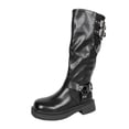 thumbnail image 1 of Xfvqtps Womens Knee High Boots Buckle Strap Decor Leather Martin Boots for Women Chunky Low Heel Side Zipper Round Toe Fashion Winter Boots Black, 1 of 9
