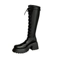 thumbnail image 1 of Xfvqtps Womens Knee High Boots Fashion Boots Chunky Sole Lace up Martin Boots Comfortable Flat Heel Long Calf Boots for Fall Winter Black, 1 of 9
