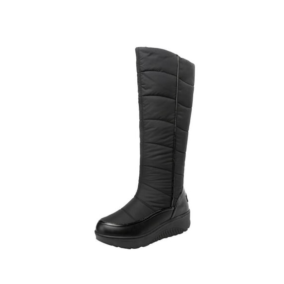 Xfvqtps Womens Knee High Boots Large Size Thick Soles Wide Calf Waterproof Non Slip Winter Down Boots Fall Cotton Color Matching Snow High Top Boots Black