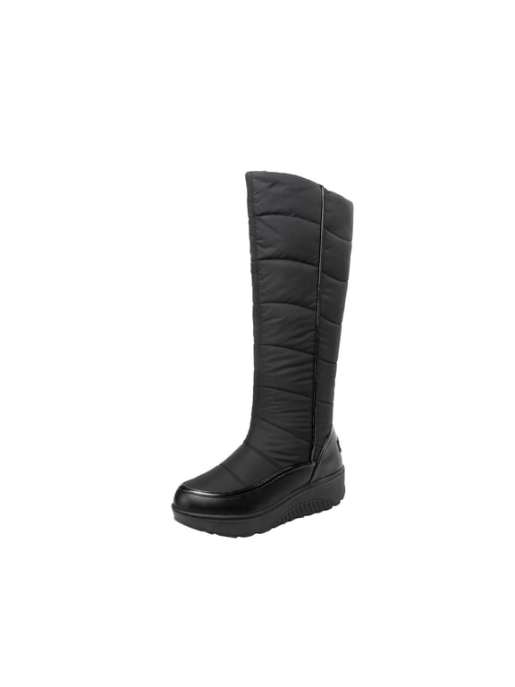 Womens Knee High Boots Large Size Thick Soles Wide Calf Waterproof Non Slip Winter Down Boots Fall Cotton Color Matching Snow High Top Boots Black