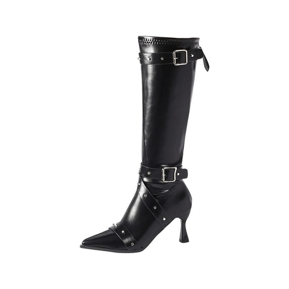 Xfvqtps Womens Knee High Boots Pointed Toe Stiletto Heel Winter Dress Boots with Back Zipper Fashionable Casual Fashion over the Knee Boots Black
