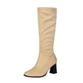 thumbnail image 1 of Xfvqtps Womens Knee High Boots with Buckle Thick Block Heel Stretch Slim Fit Fashion Winter Boots Pointed Toe Western Cowgirl Boots Beige, 1 of 7
