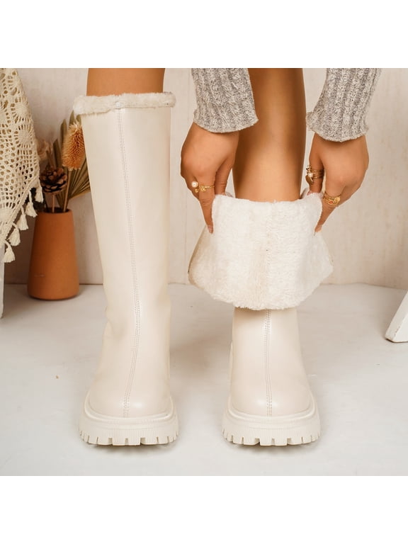 Womens Knee High Snow Boots Faux Fur Lined Zipper Back Thick Sole Non Slip Warm Winter Boots