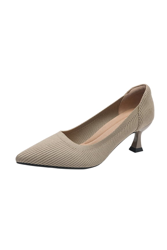 Womens Knit Heels Pointed Toe Block Heel Pumps Comfortable Slip On Shoes Casual Dress Heels Breathable Knit Fabric Heels for Women All Season Footwear