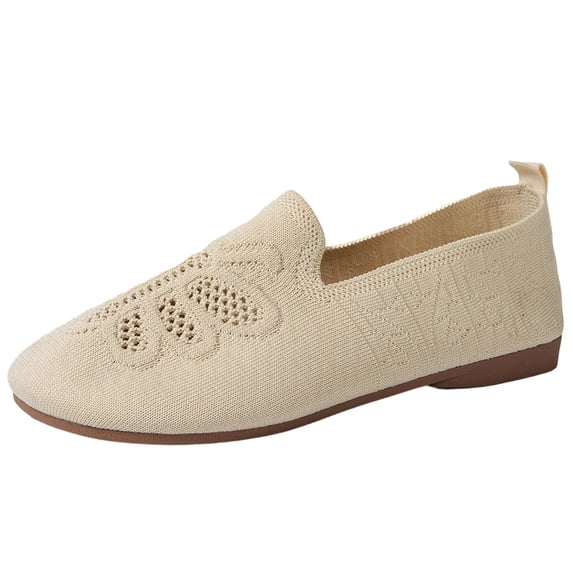 Xfvqtps Womens Knit Loafers Breathable Slip on Flats Round Toe Comfortable Casual Shoes for Women Flexible Soft Sole Everyday Wear Lightweight Walking Shoes Beige