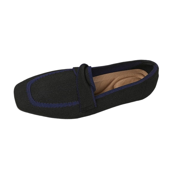 Xfvqtps Womens Knit Loafers Square Toe Flat Bottom Slip on Breathable Casual Shoes Multiple Colors Spring Wear Black