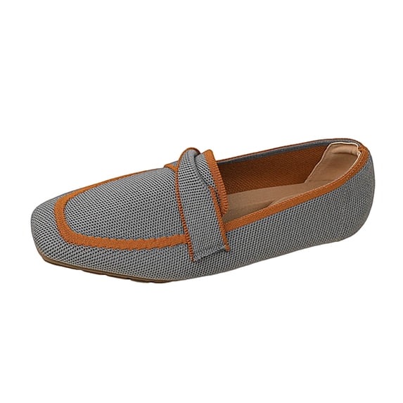 Xfvqtps Womens Knit Loafers Square Toe Flat Bottom Slip on Breathable Casual Shoes Multiple Colors Spring Wear Gray
