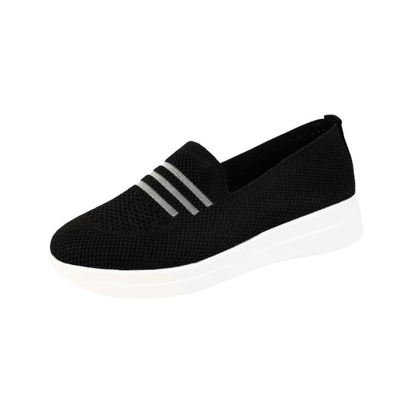 Xfvqtps Womens Knit Slip on Shoes Breathable Flat Shoes Comfortable Walking Shoes Casual Slip on Loafers with Stripe Design Soft Sole Shoes Black