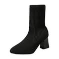 thumbnail image 1 of Xfvqtps Womens Knit Sock Boots Mid Calf Block Heel Booties Pointed Toe Stretchy Fashion Winter Ankle Boots for Casual Comfort Black, 1 of 9