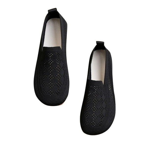 Xfvqtps Womens Knitted Flat Shoes Slip on Hollow out Close Toe Mesh Comfortable Non Slip Breathable Lightweight Walking Work Casual Summer Flats Black
