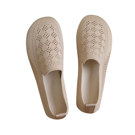 Xfvqtps Womens Knitted Flat Shoes Slip on Hollow out Close Toe Mesh Comfortable Non Slip Breathable Lightweight Walking Work Casual Summer Flats White