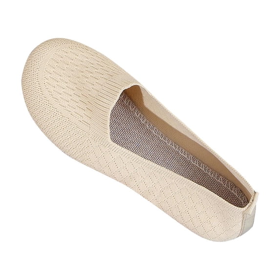 Xfvqtps Womens Knitted Flat Shoes Slip on Hollow out Close Toe Mesh Soft Sole Non Slip Comfortable Breathable Lightweight Walking Work Casual Summer Flats Beige