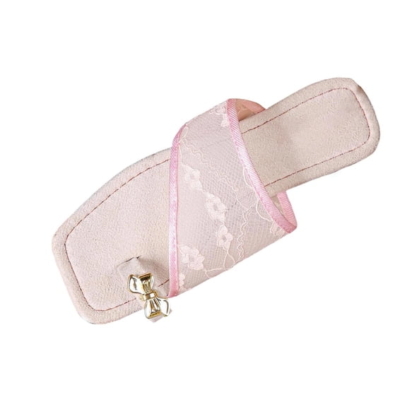 Xfvqtps Womens Lace Bow Slide Sandals Flat Shoes Ring Casual Summer Comfortable Slippers White