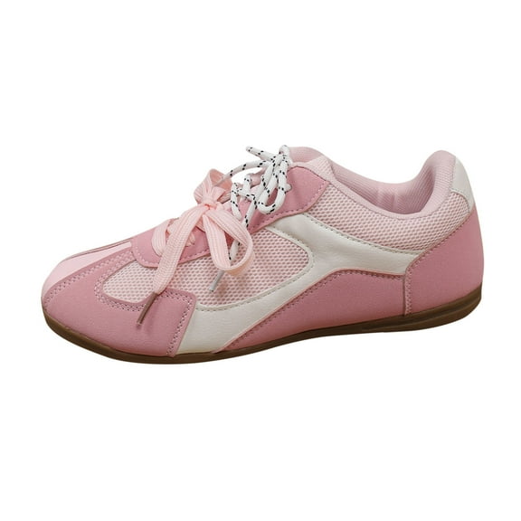Xfvqtps Womens Lace up Casual Sneakers Comfortable Round Toe Flat Shoes with Cushioned Insole Lightweight Breathable Walking Shoes for Daily Wear Outdoor Activities Pink