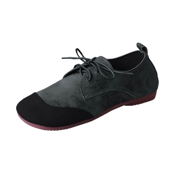 Xfvqtps Womens Lace up Flats Vintage Casual Flat Shoes Comfortable Walking Shoes Soft Sole Slip Resistant Shoes Black
