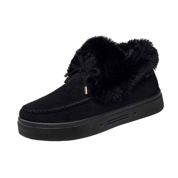 Xfvqtps Womens Lace up Snow Boots Fleece Lined Flat Shoes Round Toe Winter Casual Shoes Non Slip Sole Thick Soled Black