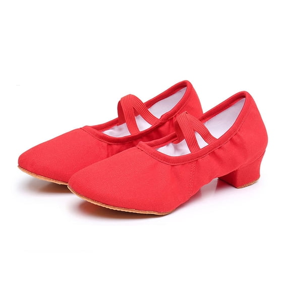 Xfvqtps Womens Latin Dance Shoes Low Heel Cross Elastic Straps Close Toe Ballroom Salsa Canvas Dance Shoes Red