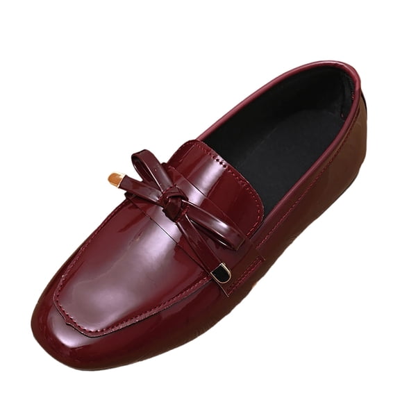 Xfvqtps Womens Leather Loafers with Bow Slip on Comfortable Flat Shoes Casual Work Shoes for Women Wine